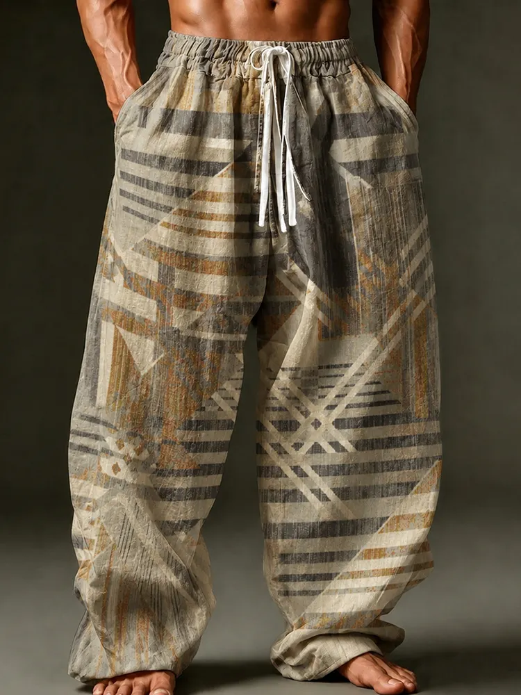 Men's Retro Geometric Art Print Casual Straight Leg Pants