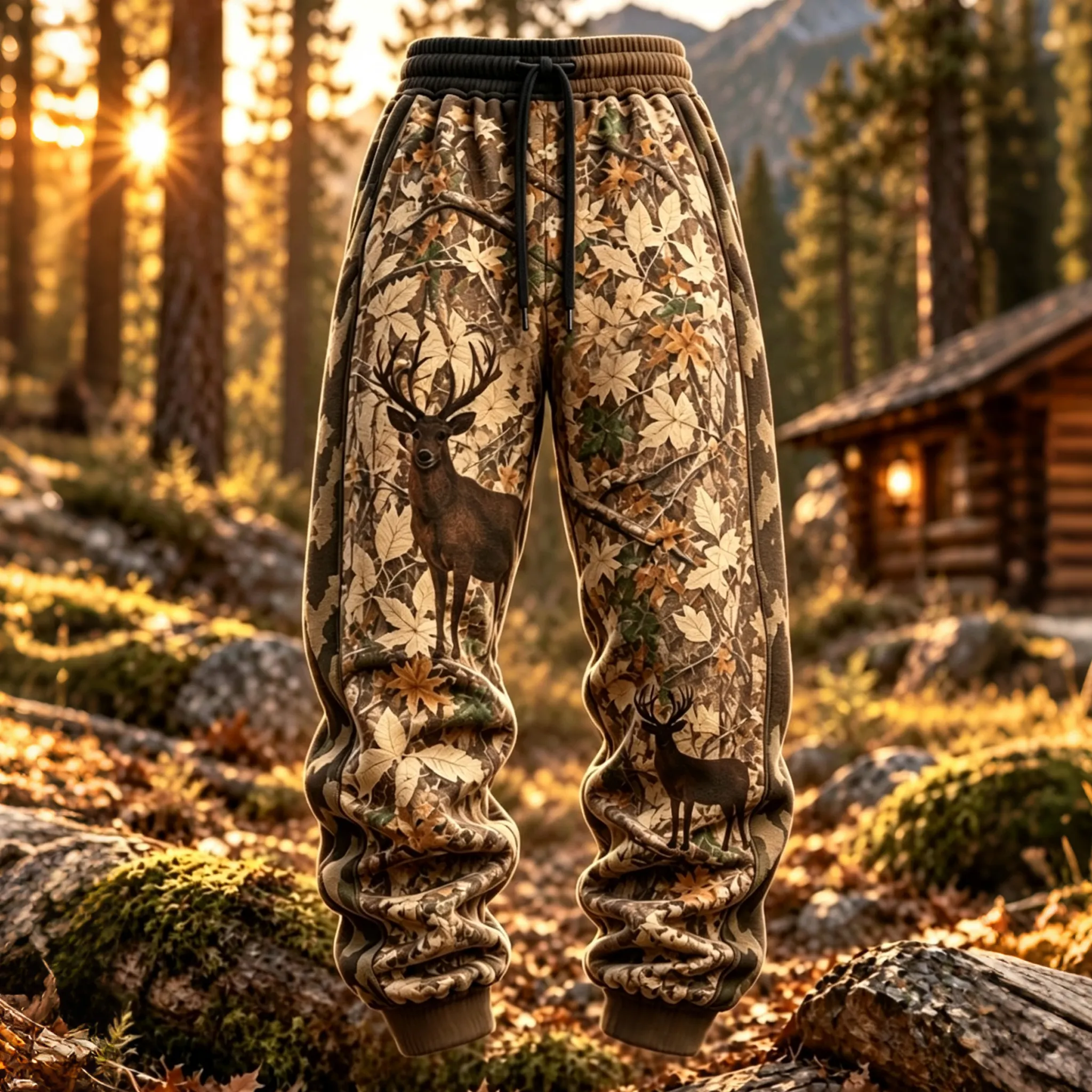Men's Jungle Camouflage Drawstring Pants With Side Pockets Casual Pants