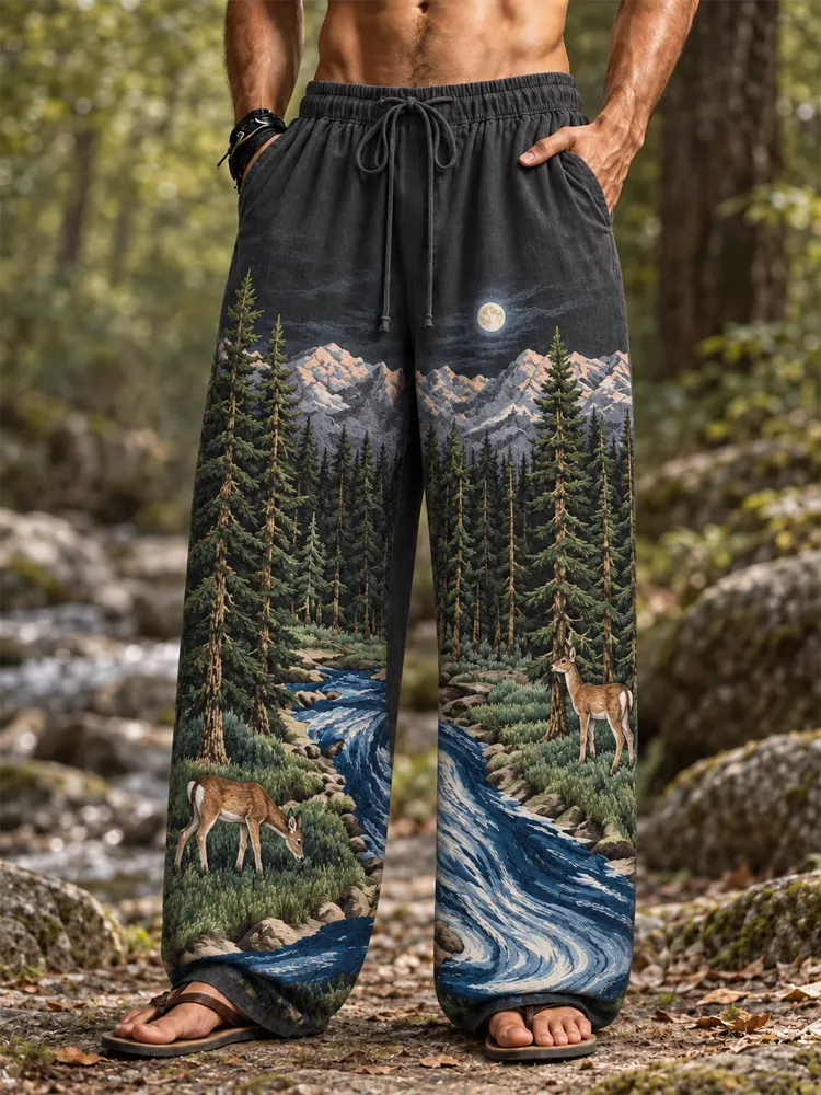 Men's Western Hippie Hunting Style Forest Moose Loose Pants