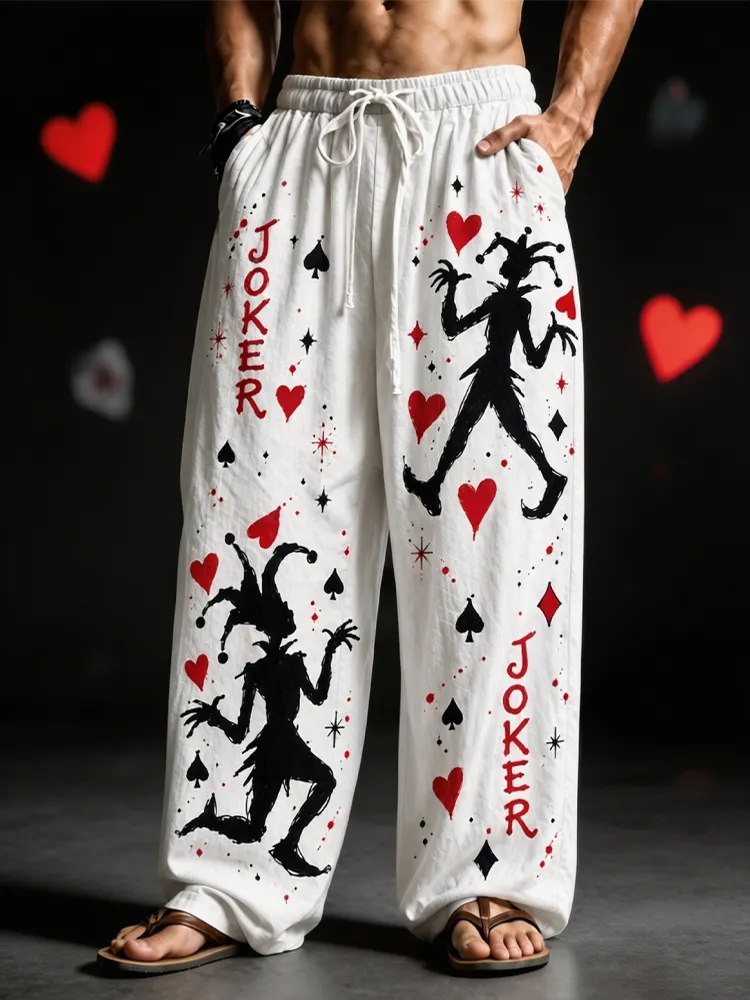 Men's Halloween Gothic Clown Playing Card Loose Pants