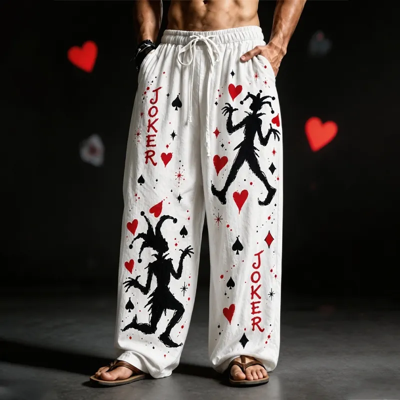 Men's Halloween Gothic Clown Playing Card Loose Pants