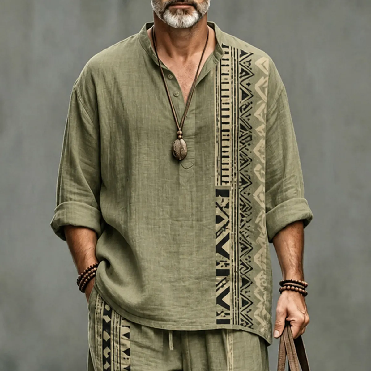 Men's Vintage Geometry Art Print Shirt And Pants Two Piece Set