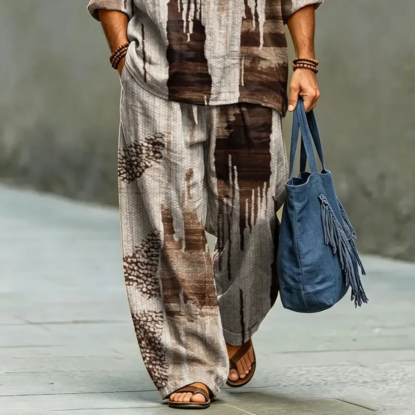 Men's Abstract Geometric Art Print Shirt And Pants Two Piece Set