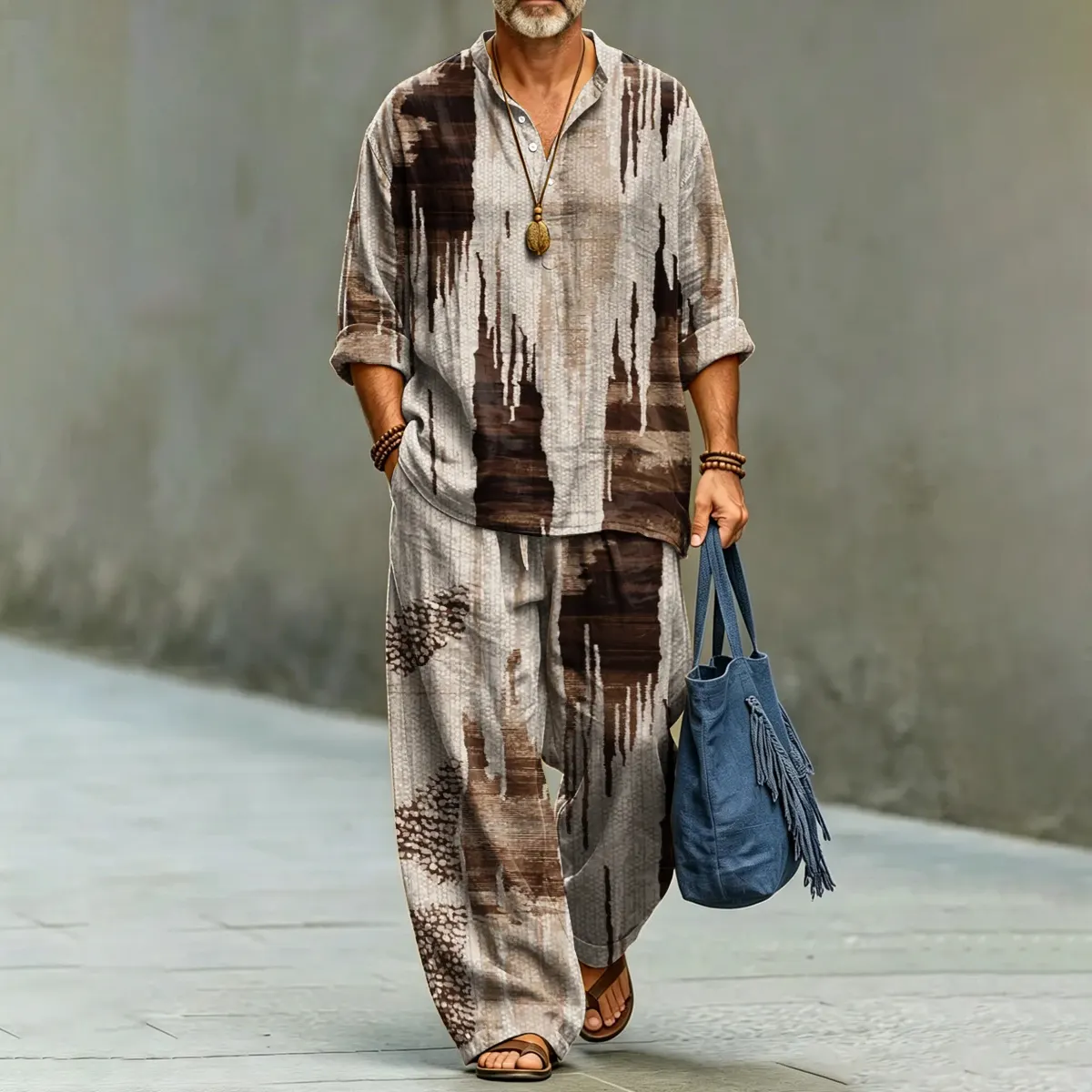Men's Abstract Geometric Art Print Shirt And Pants Two Piece Set