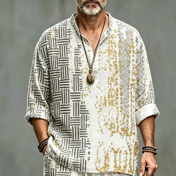 Men's Geometric Art Print Shirt And Pants Two Piece Set