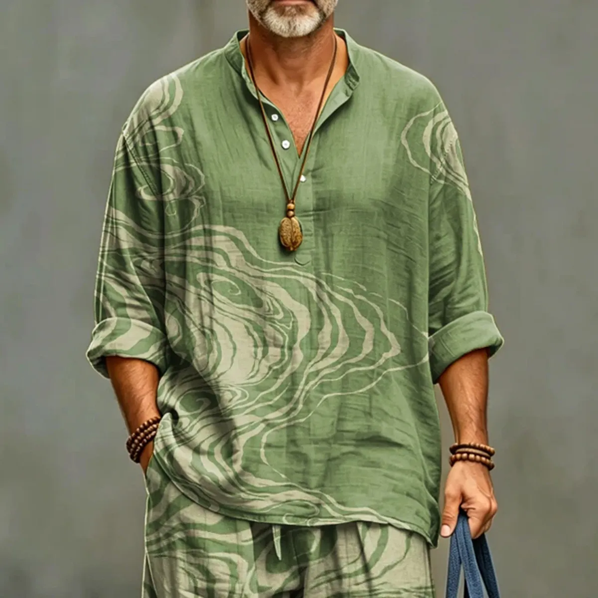 Men's Abstract Striped Art Print Shirt And Pants Two Piece Set