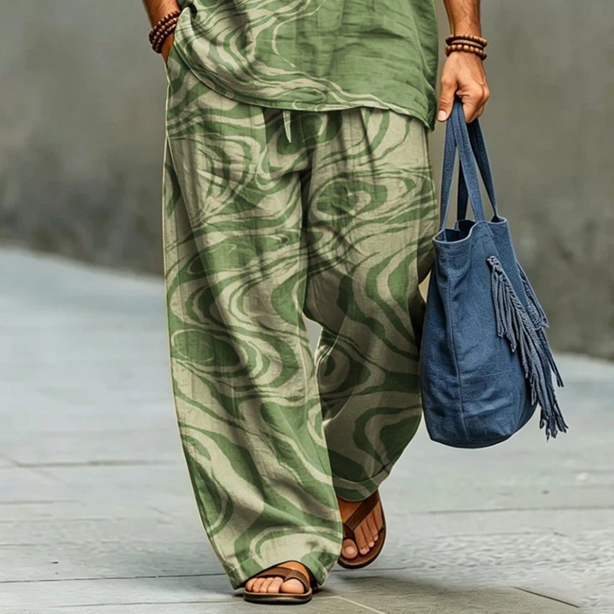 Men's Abstract Striped Art Print Shirt And Pants Two Piece Set