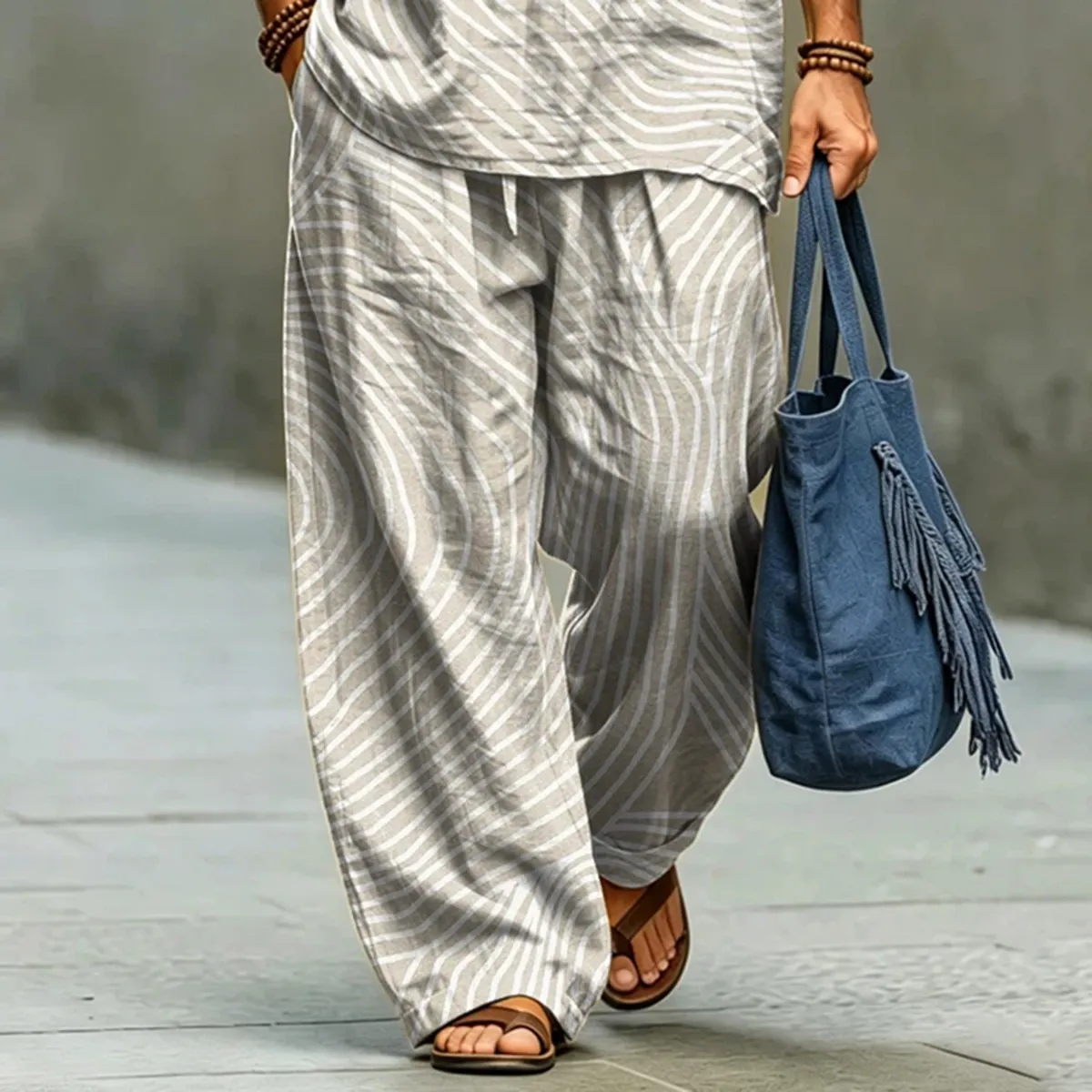 Men's Stripe Art Print Shirt And Pants Two Piece Set