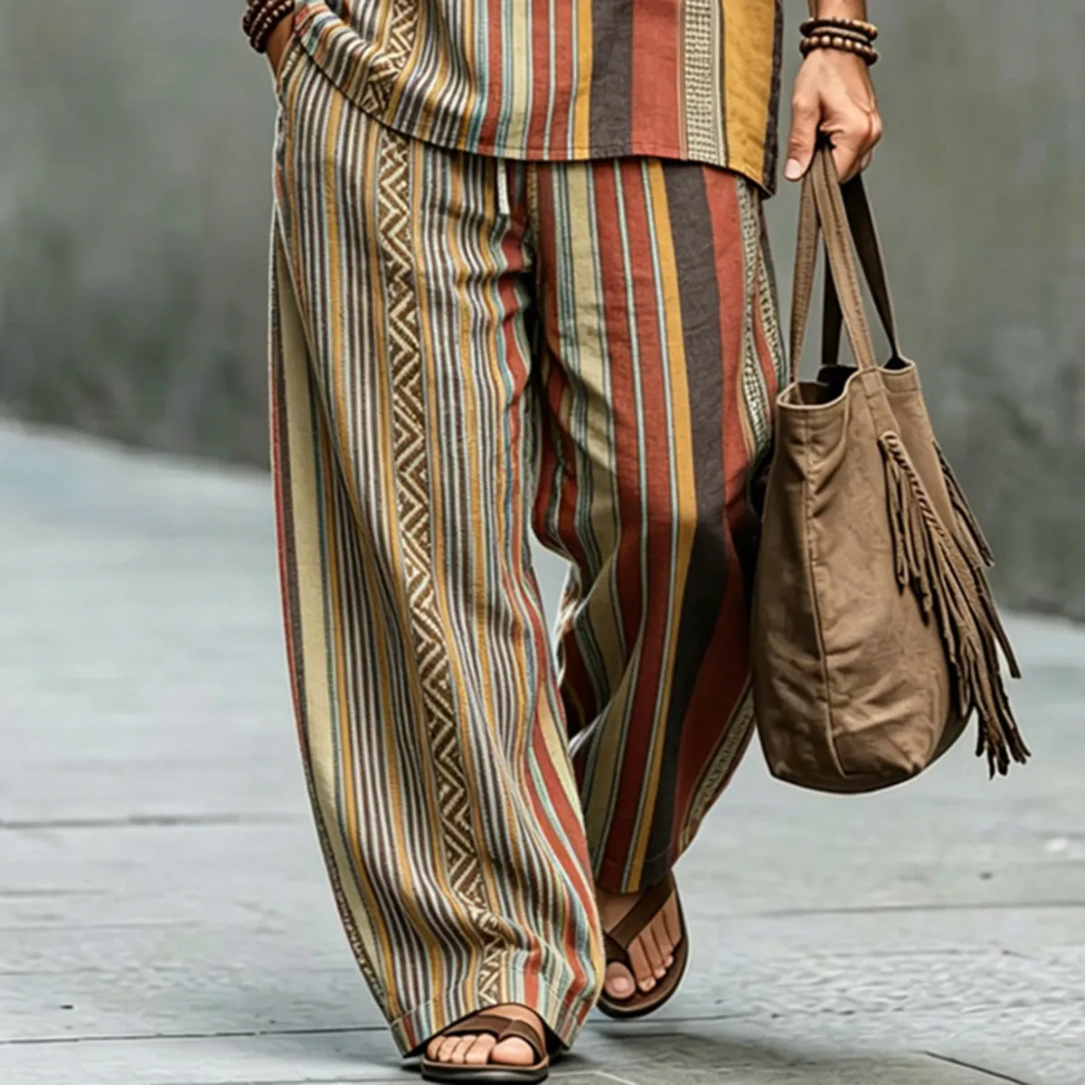 Men's Vintage Striped Print Shirt And Pants Two Piece Set