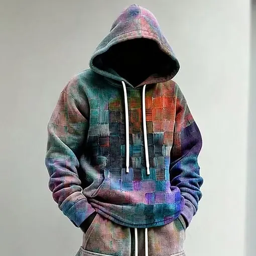 Men's Oil Painting Geometric Art Print Hoodie Two Piece Set