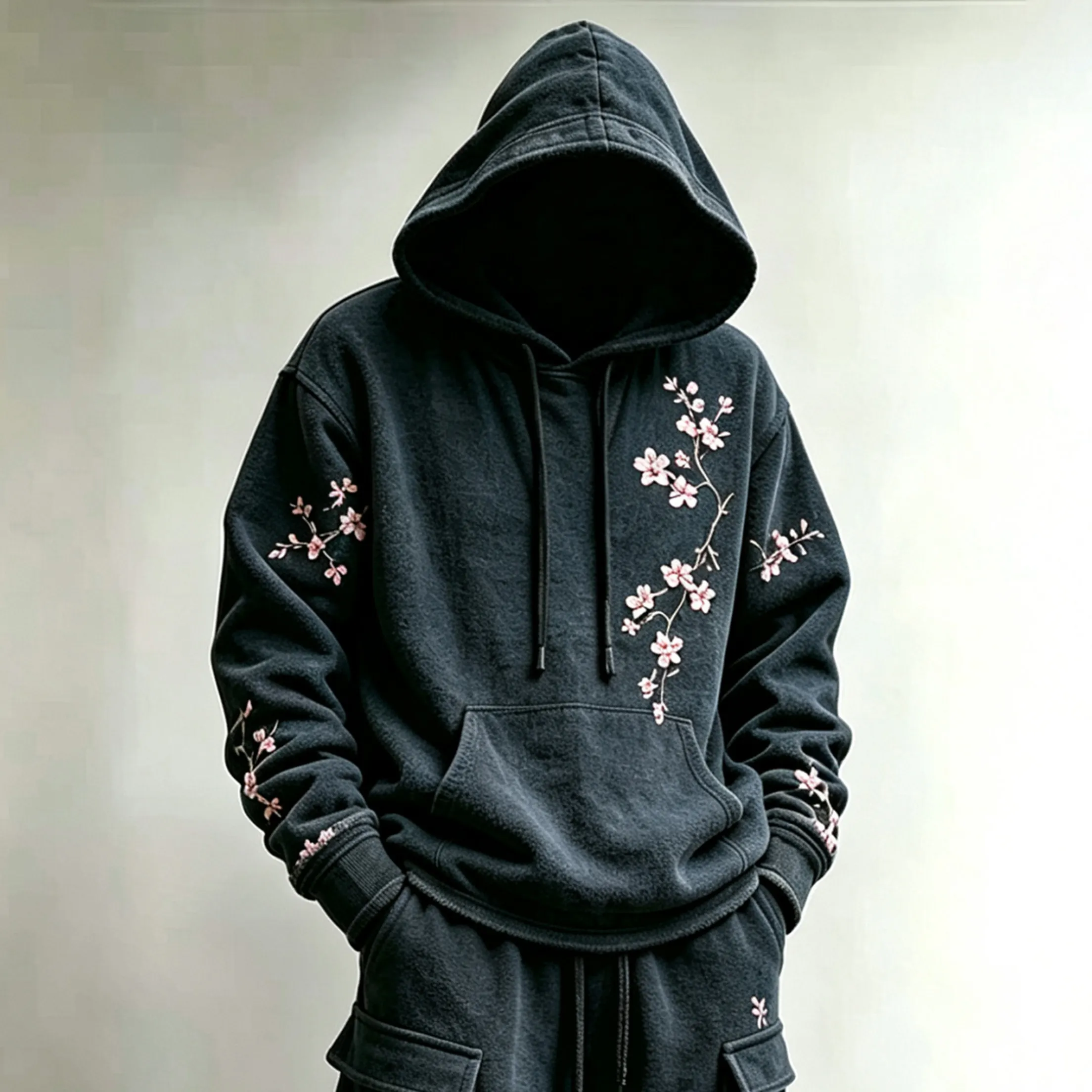 Men's Retro Japanese Plum Blossom Art Pattern Comfortable And Warm Sports Two-piece Set